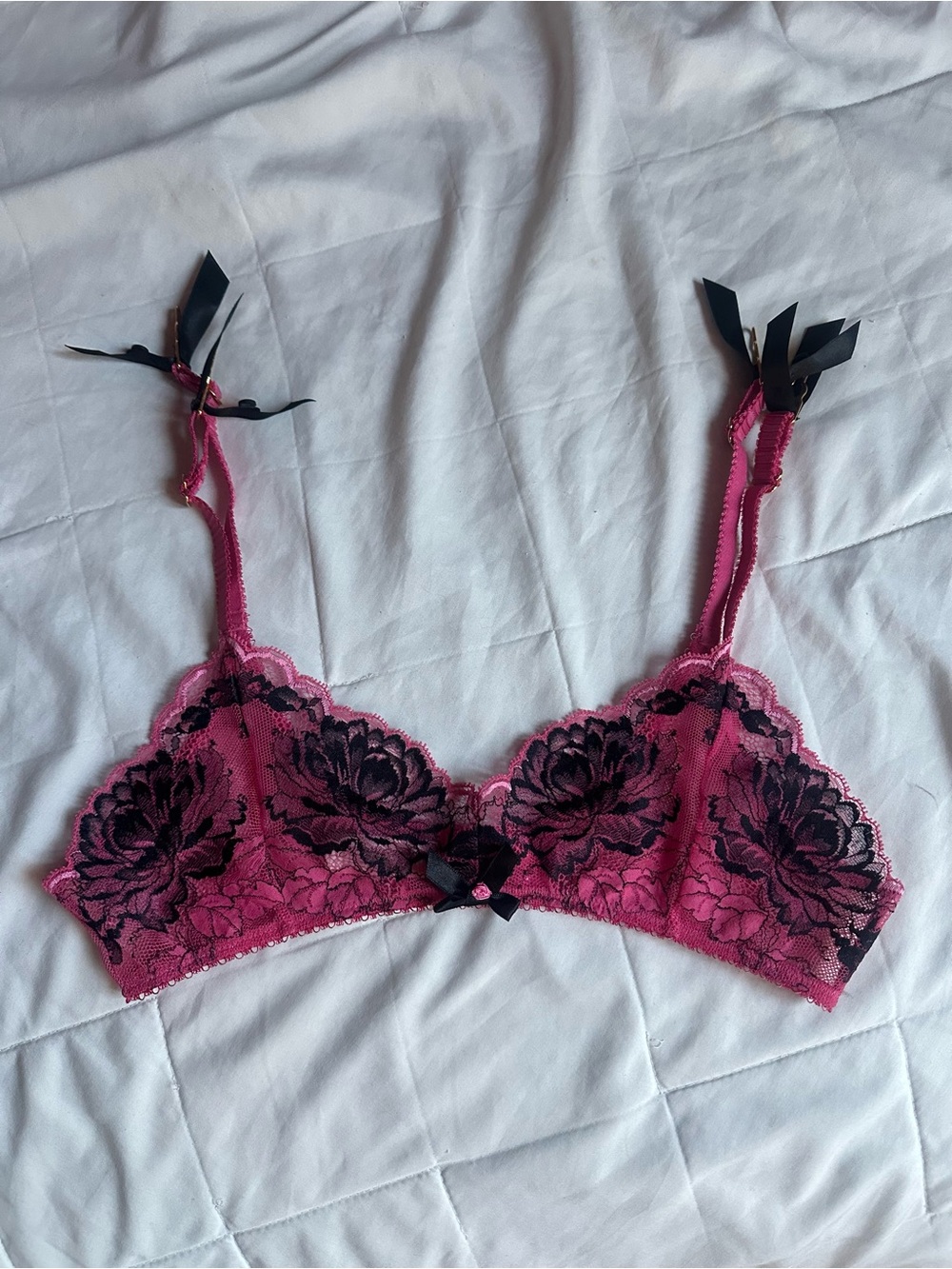 Agent Provocateur Hot Pink & Black Floral Lace Bralette